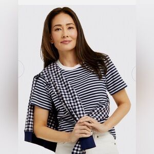 Draper James Navy and White Striped Tee
